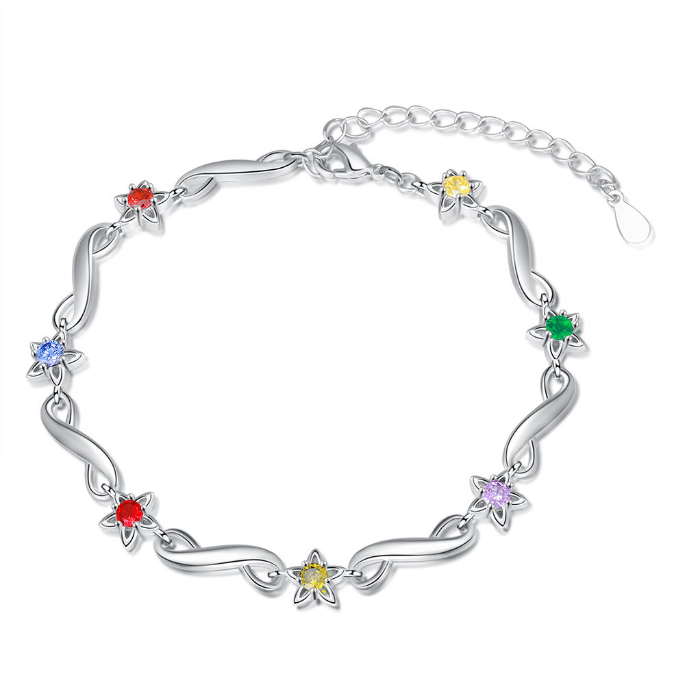 Personalised Star Bracelet With 7 Birthstones Engraved Names Bracelet Gift For Women-Jessemade AU