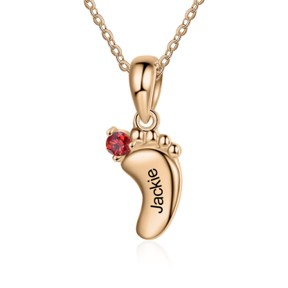 Personalised Baby Feet Necklace With 1 Birthstone Engraved Names Gift For Mother-Jessemade AU