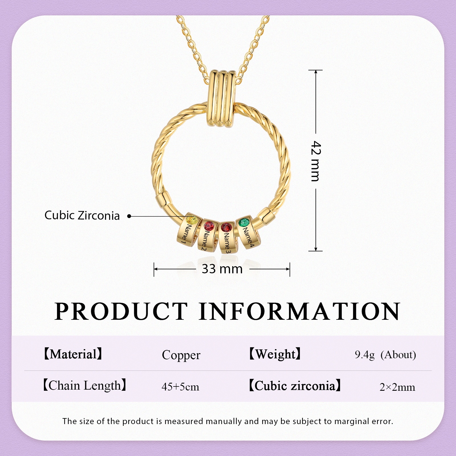 4 Names - Personalised Circle Pendant Necklace Custom Birthstones & Names Necklace Birthday Gift for Her-Jessemade AU