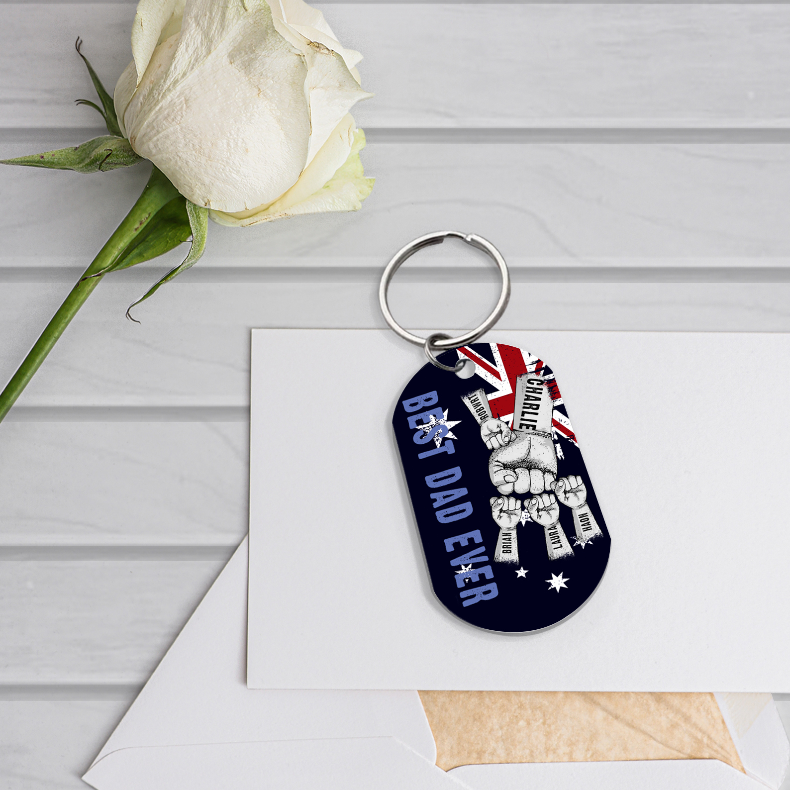 Personalised 5 Names Australian Flag Keychain Fist Bump Keychain Father's Day Gift - Best Dad Ever-Jessemade AU