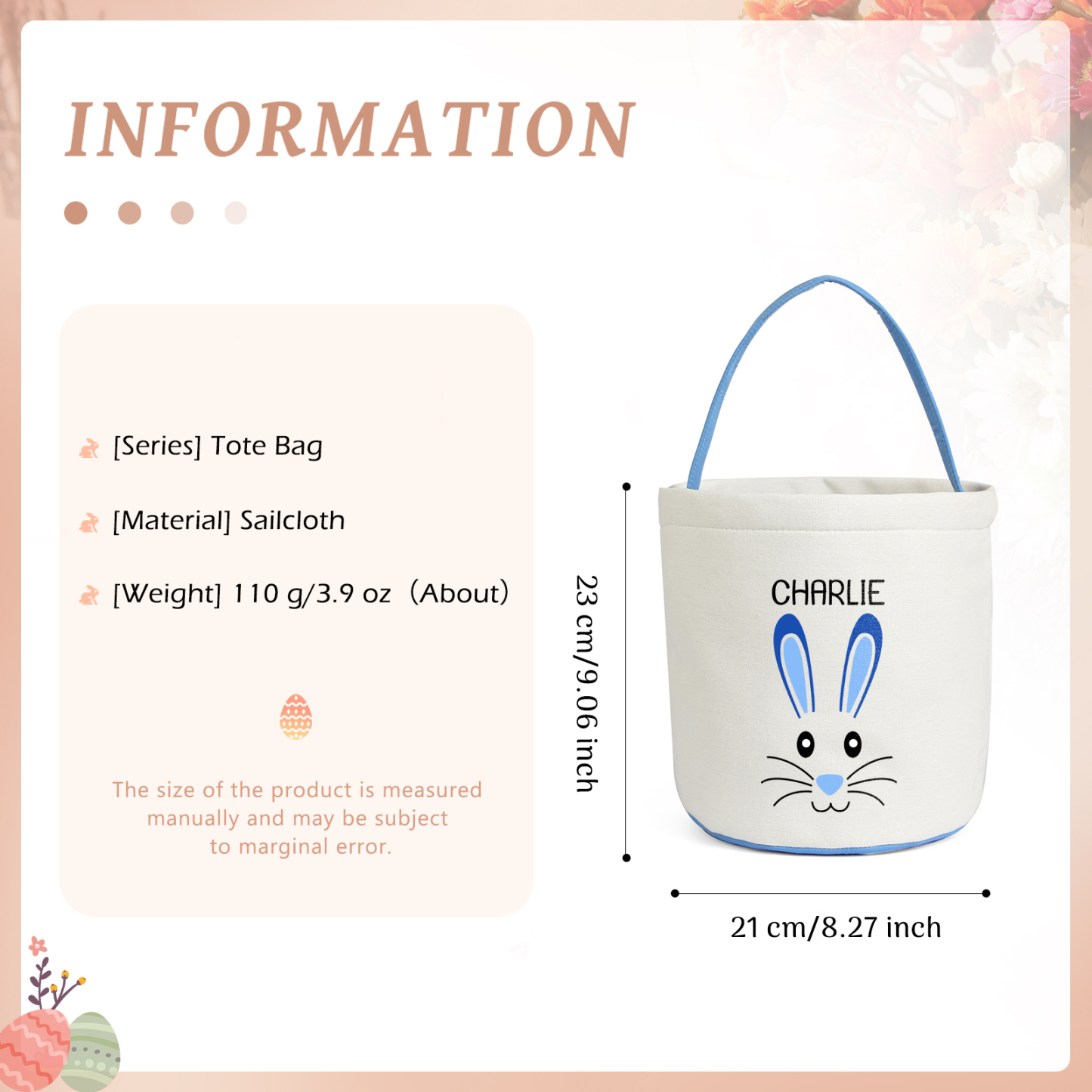Easter Bunny Tote Bag Personalised Name Bucket Bag White Basket Gifts For Kids-Jessemade AU