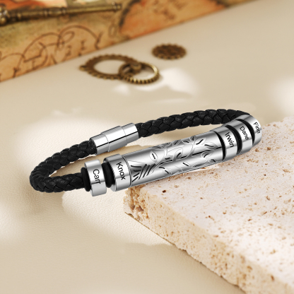 Personalised Men Leather Braided Bracelet Custom 5 Names Bracelet For Him-Jessemade AU