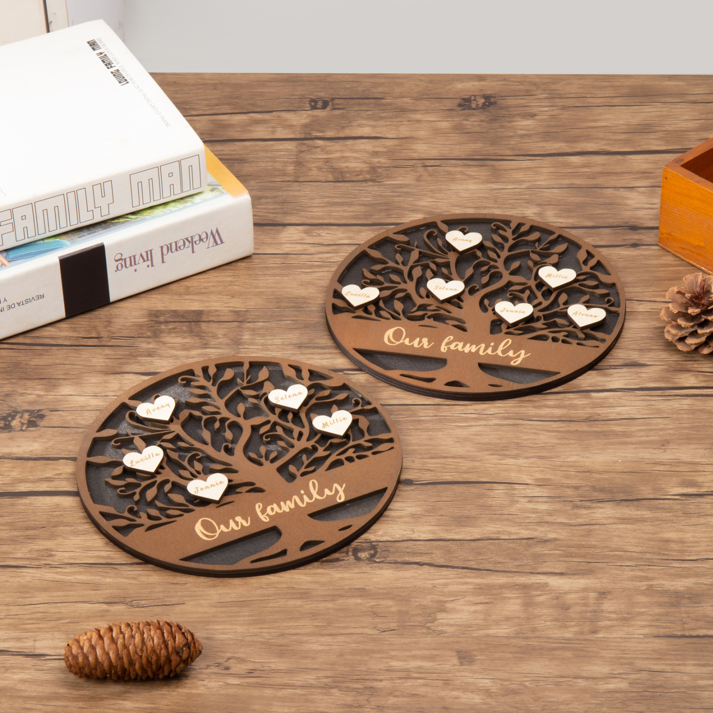 Wooden Family Tree Sign Engrave 5 Names Keepsake Gifts-Jessemade AU