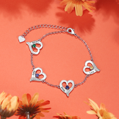 Personalised Heart Bracelet With 2 Birthstones Engraved Names Necklace For Her-Jessemade AU