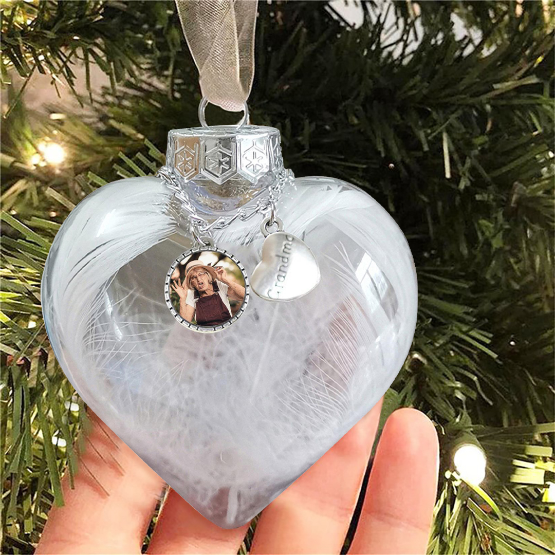 Personalised Christmas Heart Feather Ball Custom Photo Memorial Ornament-Jessemade AU