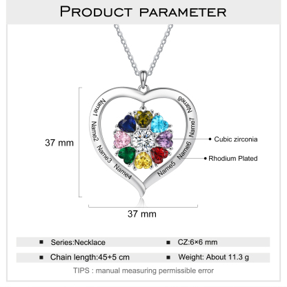 Personalised Heart Pendant Necklace with 8 Birthstones Engraved Names Family Necklace Gifts for Her-Jessemade AU