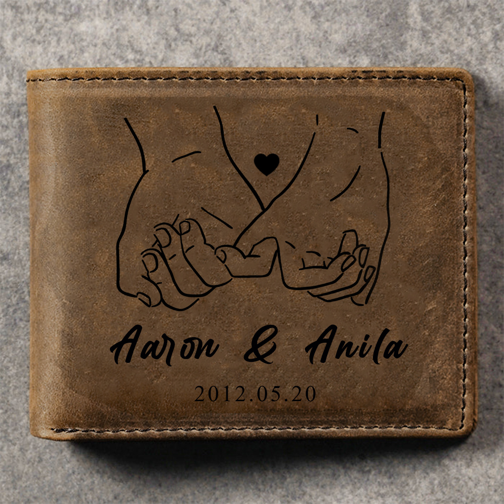 Personalised Leather Wallet Customised 2 Names & Date Wallet Pinky Swear Valentine's Day Gifts for Husband/Boyfriend-Jessemade AU