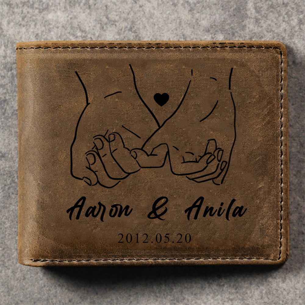 Personalised Leather Wallet Customised 2 Names & Date Wallet Pinky Swear Valentine's Day Gifts for Husband/Boyfriend-Jessemade AU
