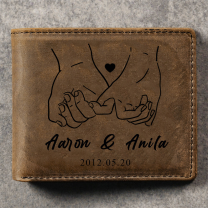 Personalised Leather Wallet Customised 2 Names & Date Wallet Pinky Swear Valentine's Day Gifts for Husband/Boyfriend-Jessemade AU