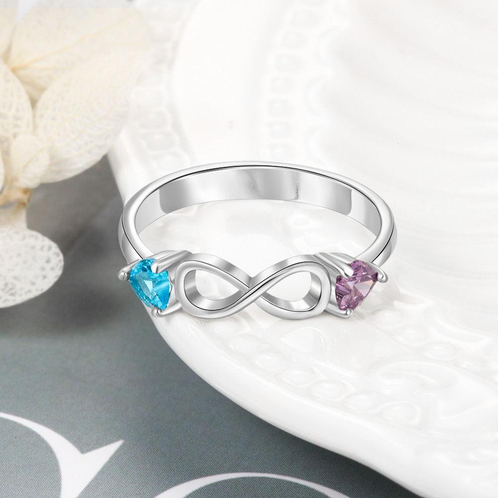 S925 Silver Ring Personalised 2 Birthstones Infinity Ring With Names Gifts For Her