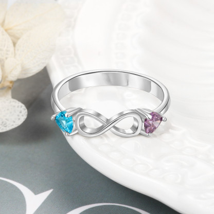 S925 Silver Ring Personalised 2 Birthstones Infinity Ring With Names Gifts For Her-Jessemade AU