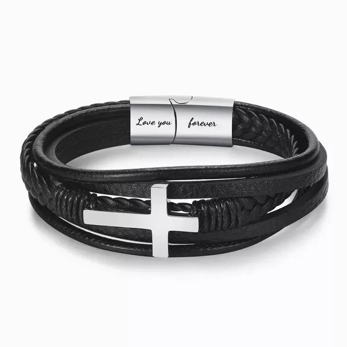 To My Man Pray Through It Leather Cross Bracelet Gifts for Him-Jessemade AU
