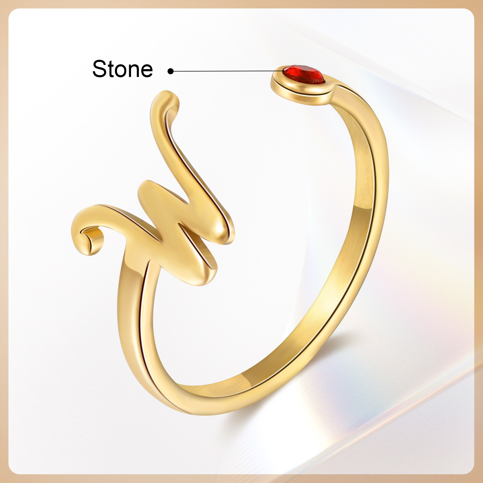 Letter Name Ring with Birthstone Custom 1 Letter Adjustable Ring for Her-Jessemade AU