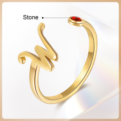 Letter Name Ring with Birthstone Custom 1 Letter Adjustable Ring for Her-Jessemade AU