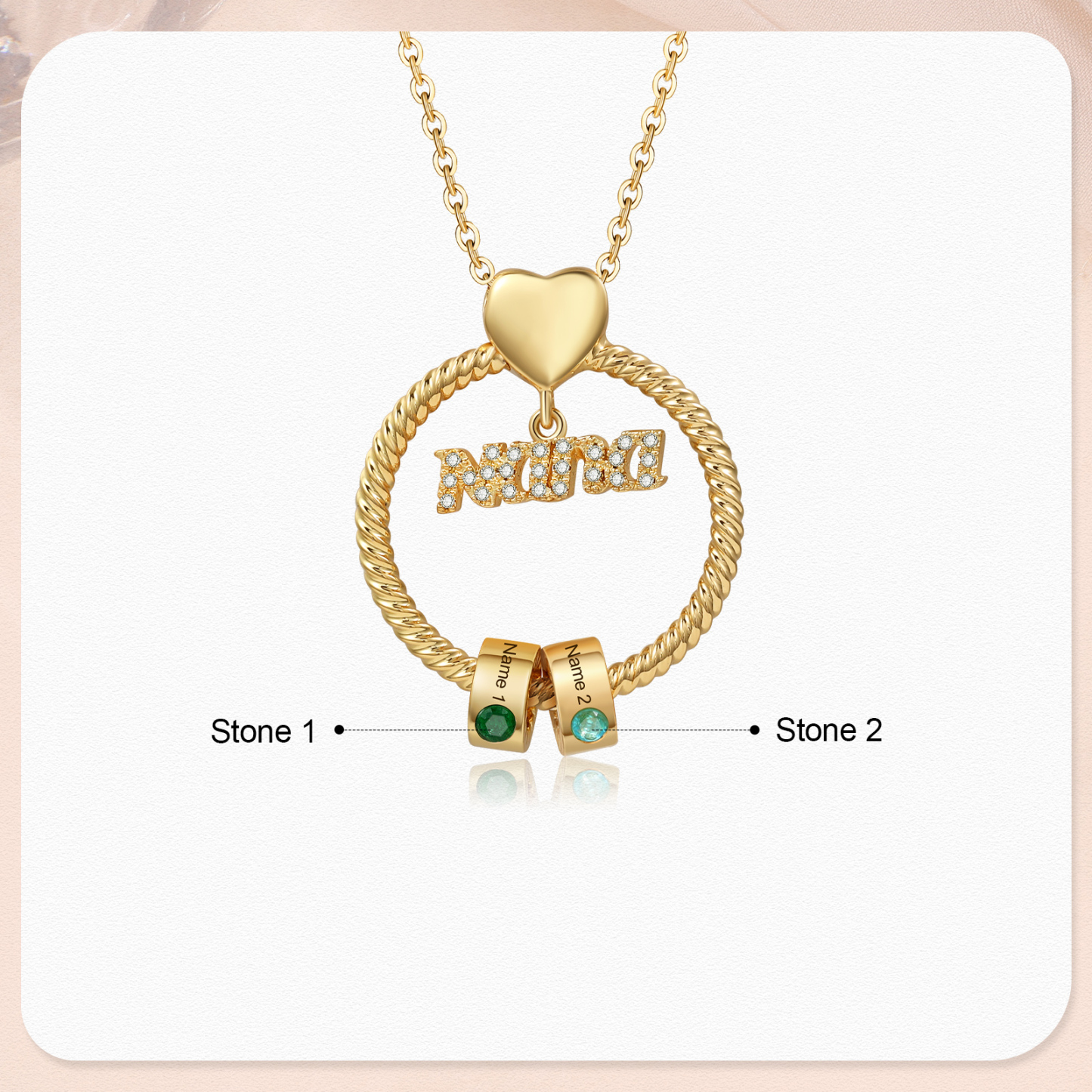 2 Names - Personalised Nana Necklace Custom Names & Birthstones Circle Pendant Necklace Gift for Grandma Nana-Jessemade AU