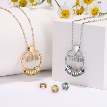 1 Name - Personalised Mum Circle Pendant Necklace Custom Name & Birthstone Necklace Gifts For Mum