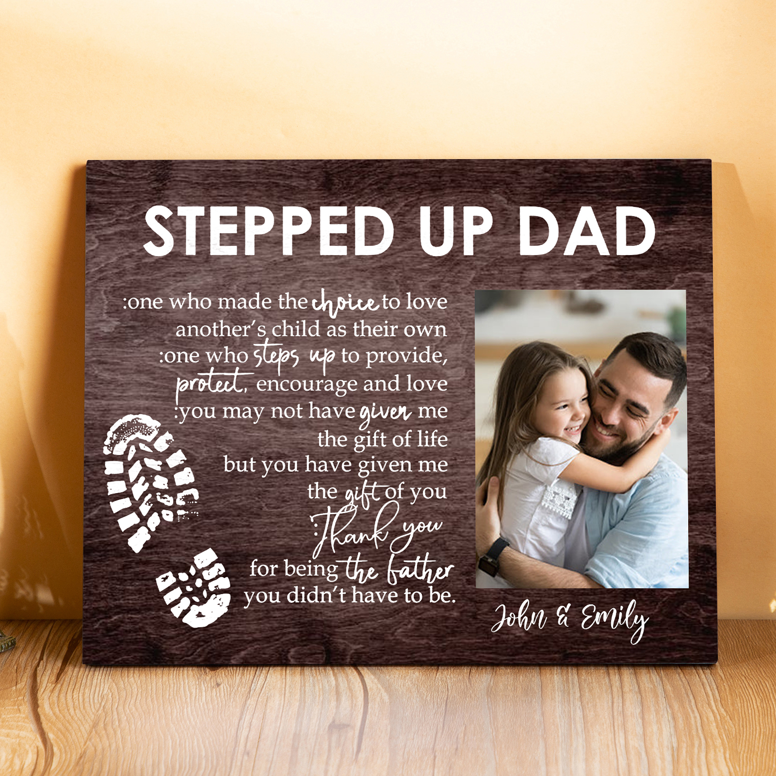 To My Stepped Up Dad Photo Frame Wood Signs Keepsake -Thank you for being the father-Jessemade AU