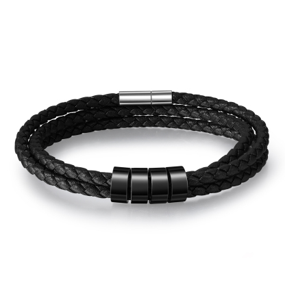 Father's Day Gift Men Braided Leather Bracelets with 4 Beads Bracelet Gifts for Him-Jessemade AU