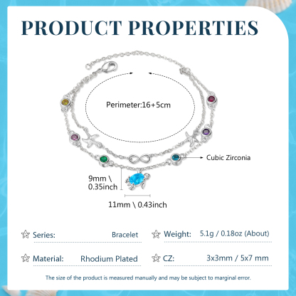 Personalised Women's Bracelet Custom 6 Birthstones Bracelet Sea Turtle Adjustable Bracelet Birthday Gift for Her-Jessemade AU