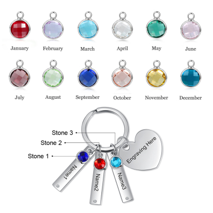 Personalised Birthstone Keychain Engraved 3 Names Keychain Gifts For Her-Jessemade AU
