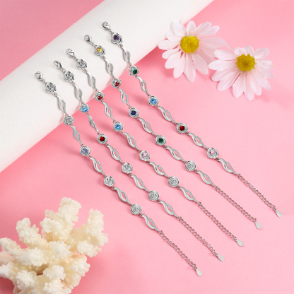 Personalised Rose Bracelet With 3 Birthstones Custom Names Bracelet Gift For Women-Jessemade AU