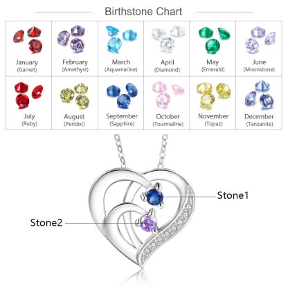 Personalised Mother Necklace 2 Stones Engraved 2 Names Birthstone Intertwined Heart Pendant Gifts for Her-Jessemade AU