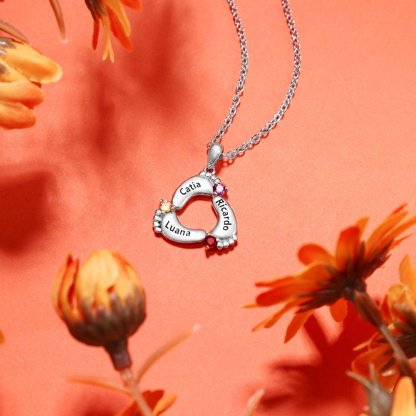 Personalised Baby Feet Necklace With 1 Birthstone Engraved Names Gift For Mother-Jessemade AU