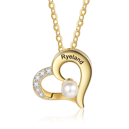 1 Name - Personalised Heart Shape Pendant Necklace Women's Customised Name Necklace Pearl Necklace Birthday Gift for Mother-Jessemade AU