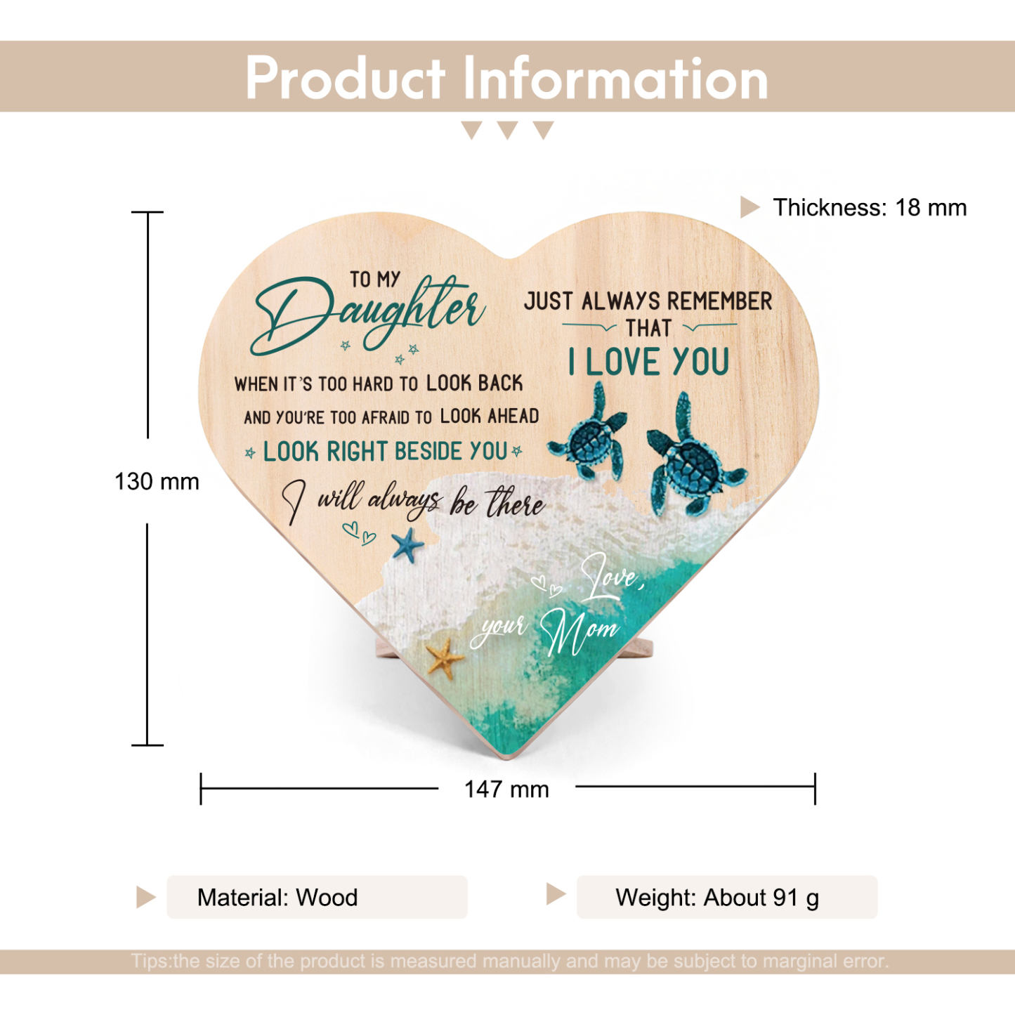 To My Daughter Always Remember That I Love You Wooden Heart Keepsake Desktop Ornament-Jessemade AU