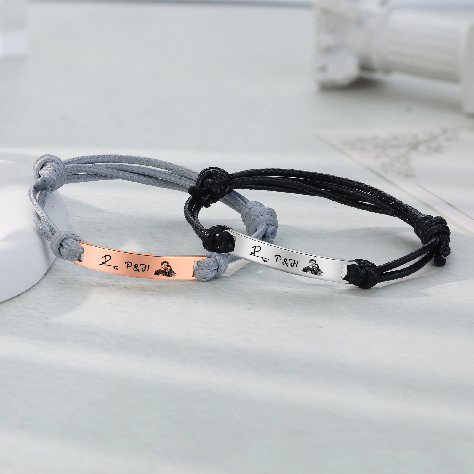 Personalised Couple Photo Bracelet Custom 3 Letters & Name Adjustable Bracelet Gifts for Loved One-Jessemade AU