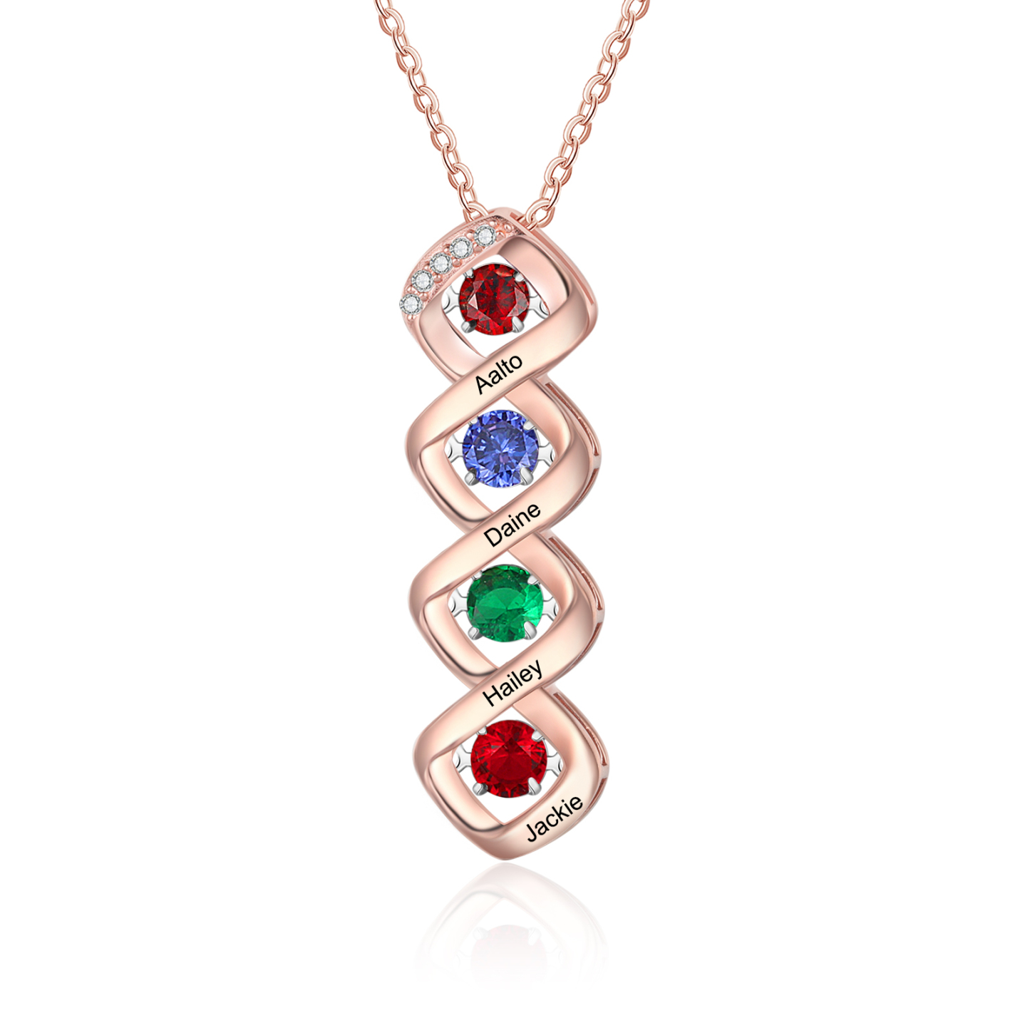 Custom Family Necklace with 4 Birthstones Engraving Names Dancing Stone Necklace-Jessemade AU