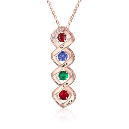 Custom Family Necklace with 4 Birthstones Engraving Names Dancing Stone Necklace-Jessemade AU