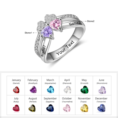 Personalised Ring With 2 Birthstones Engraved Names Ring Best Gift For Women-Jessemade AU