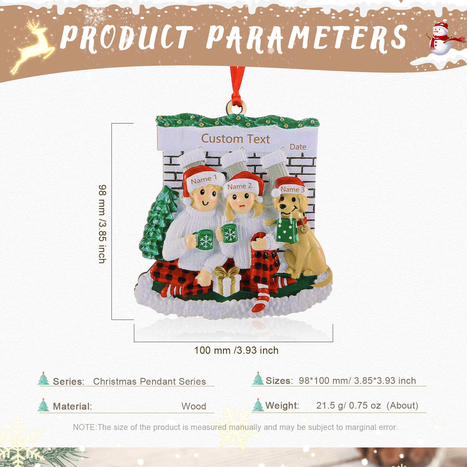 3 Names - Personalised Christmas Ornaments Customised Text & Date Xmas Wooden Decor Gifts for Family Friends-Jessemade AU