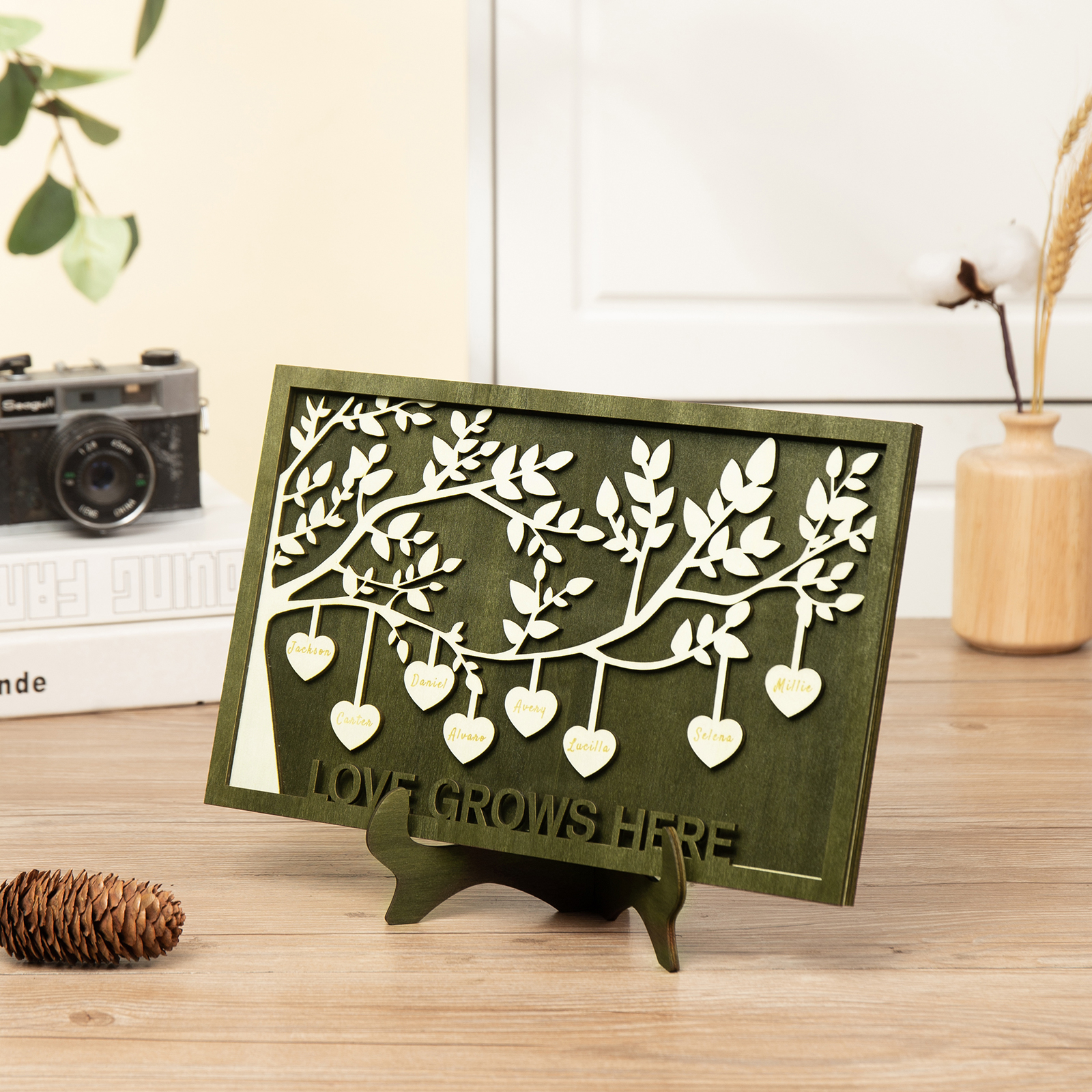 Family Tree Wood Frame Personalised Family Tree Sign Engrave 7 Names Keepsake Gifts-Jessemade AU