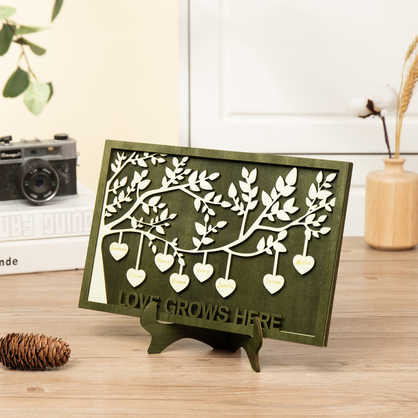 Family Tree Wood Frame Personalised Family Tree Sign Engrave 7 Names Keepsake Gifts-Jessemade AU
