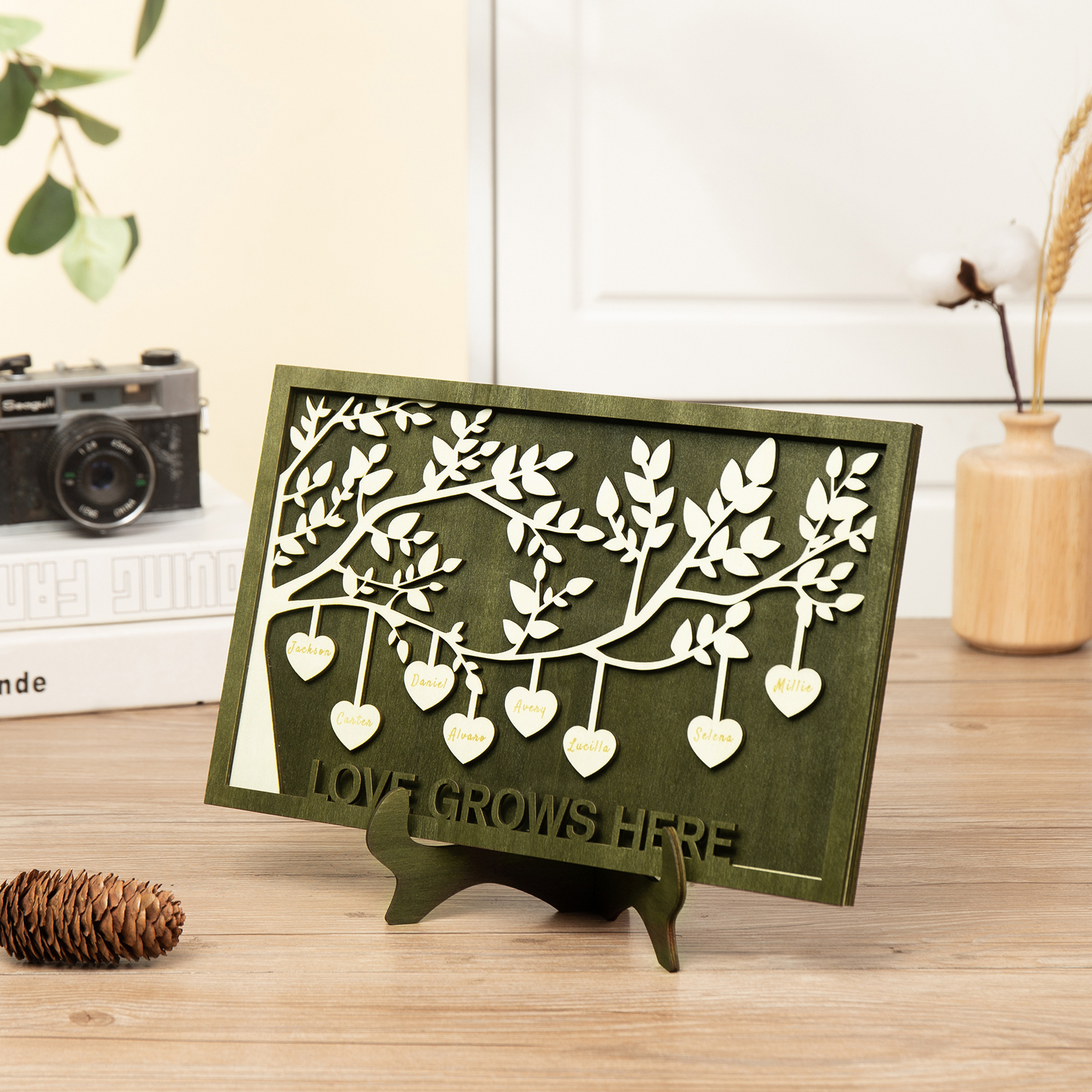 Family Tree Wood Frame Personalised Family Tree Sign Engrave 8 Names Keepsake Gifts-Jessemade AU