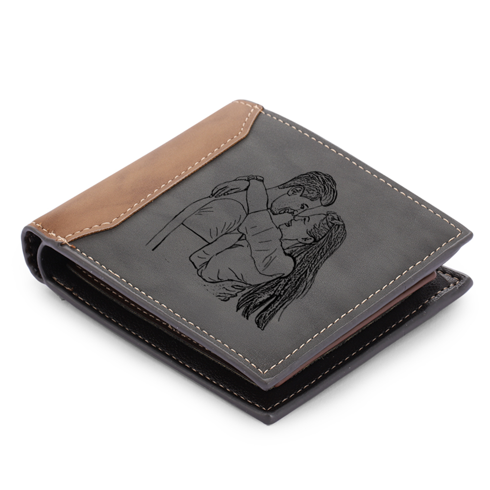 Personalised Monogram Gray Wallet Custom Photo & Name & Letter Wallet Gift for Men