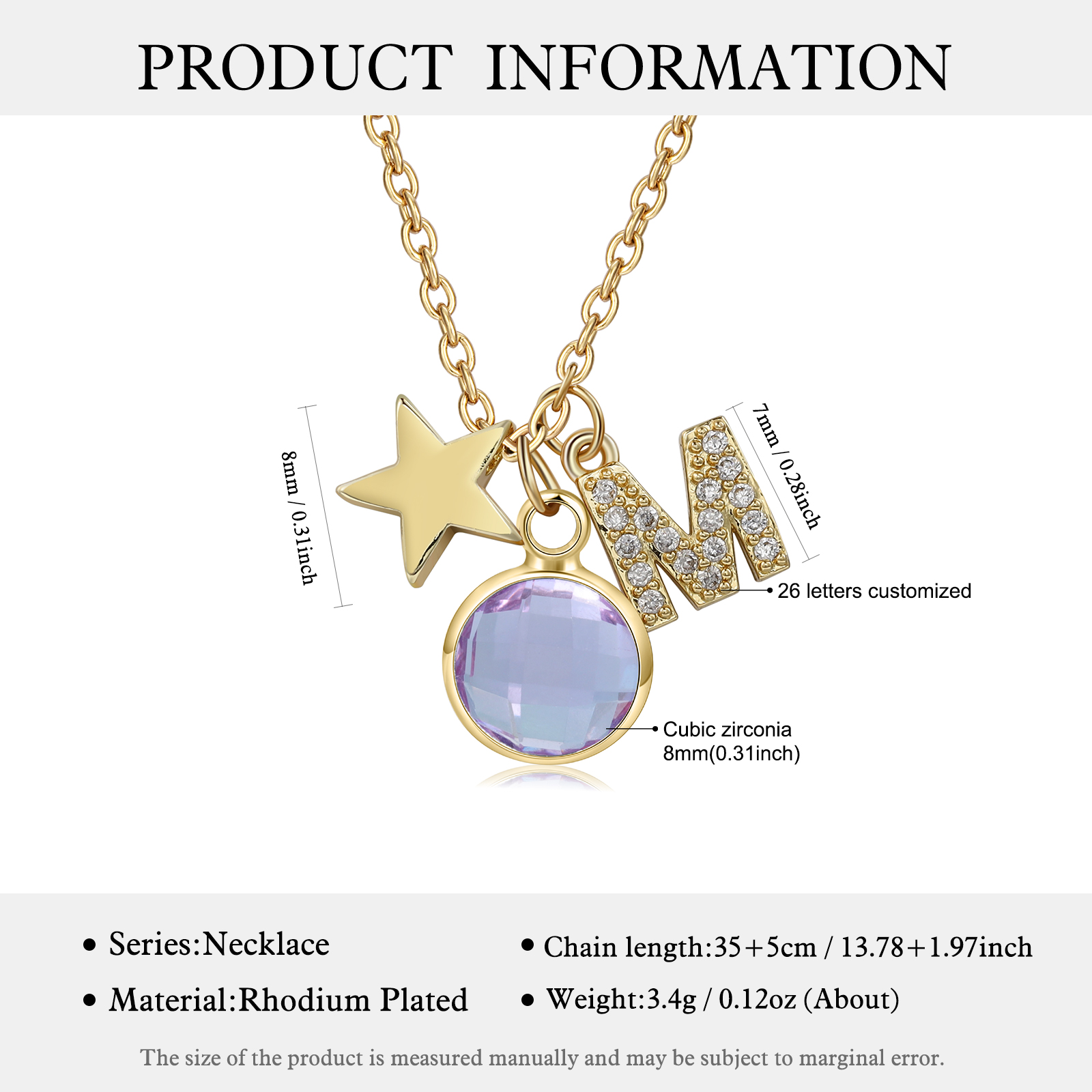 Personalised Necklace Custom Birthstone and Initial Kid's Star Pendant Necklace-Jessemade AU