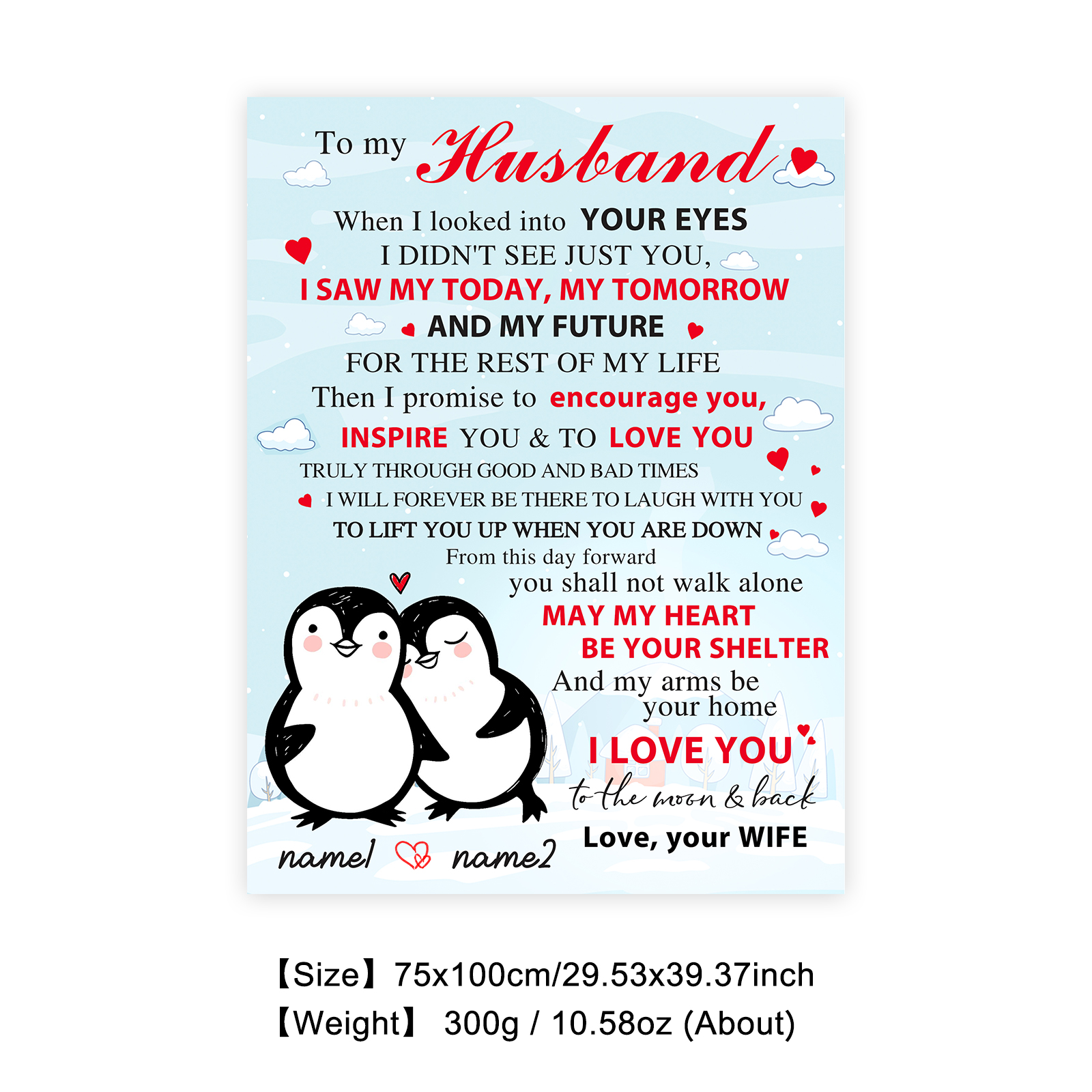 To My Husband Couple Penguin Blanket Custom Name Valentines Gift-Jessemade AU