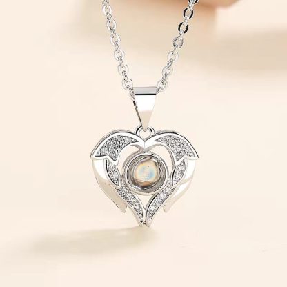 100 Languages Projection Necklace Engraved  " I LOVE YOU" Heart Wings Necklace Valentines Day Gifts For Her-Jessemade AU