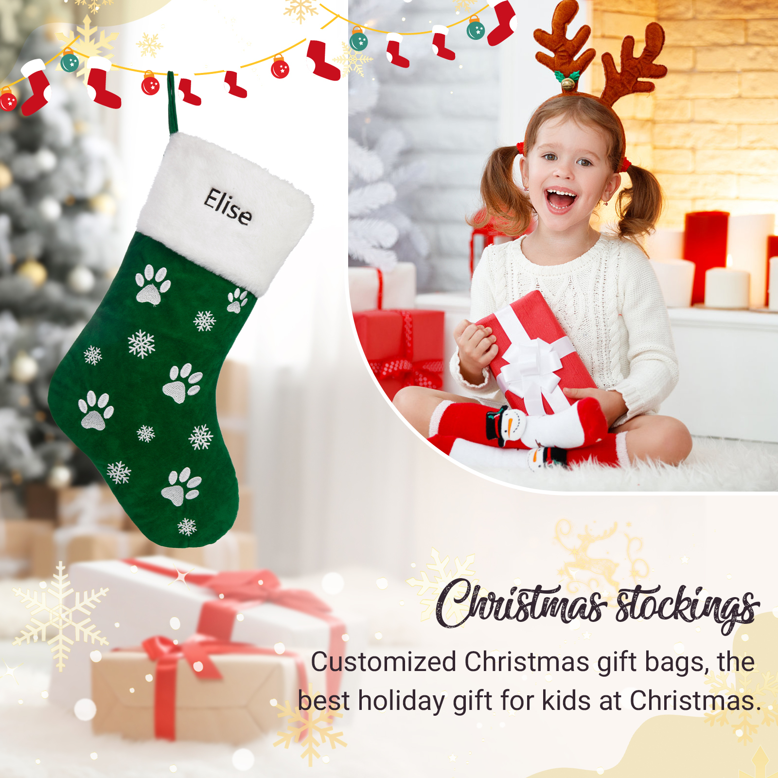 Custom 1 Name Christmas Stocking Ornament Christmas Gift Bags Personalised Gifts for Family Friends-Jessemade AU