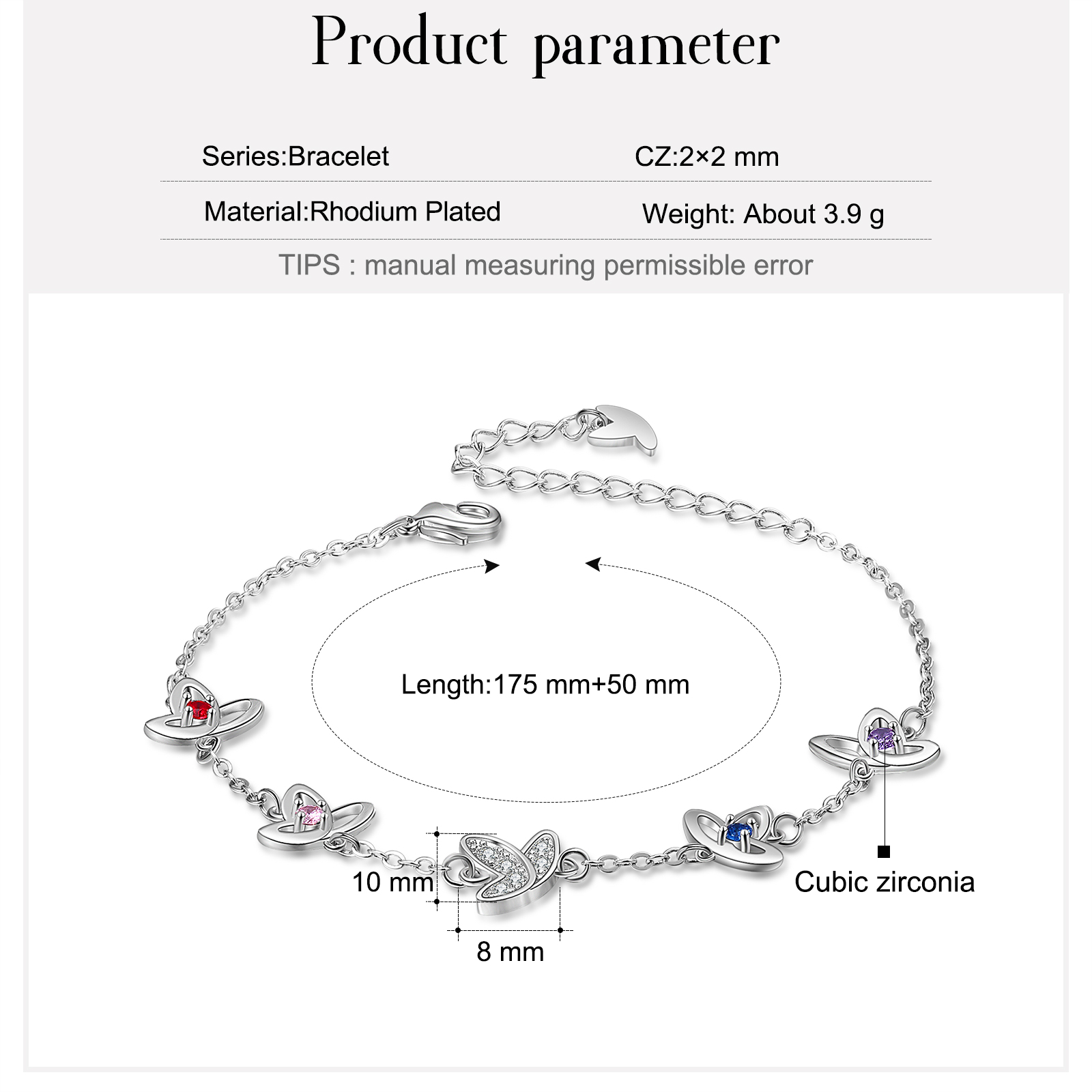 Personalised Butterfly Bracelet with 4 Birthstones Engraved Names Best Gift For Her-Jessemade AU