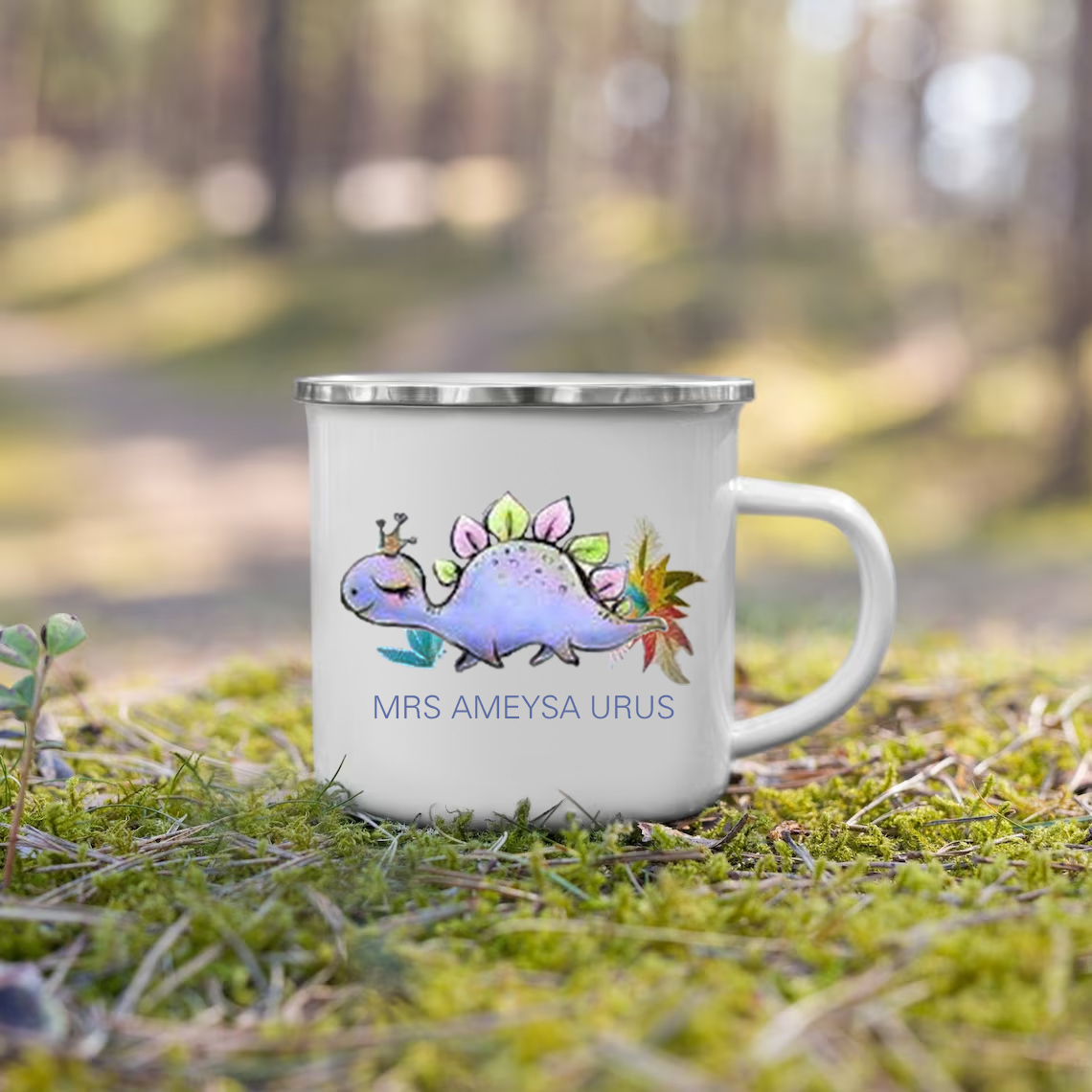 Personalised Enamel Mug Customised Name Dinosaur Cup Camping Mug Birthday Gift for Kids - Stegosaurus-Jessemade AU