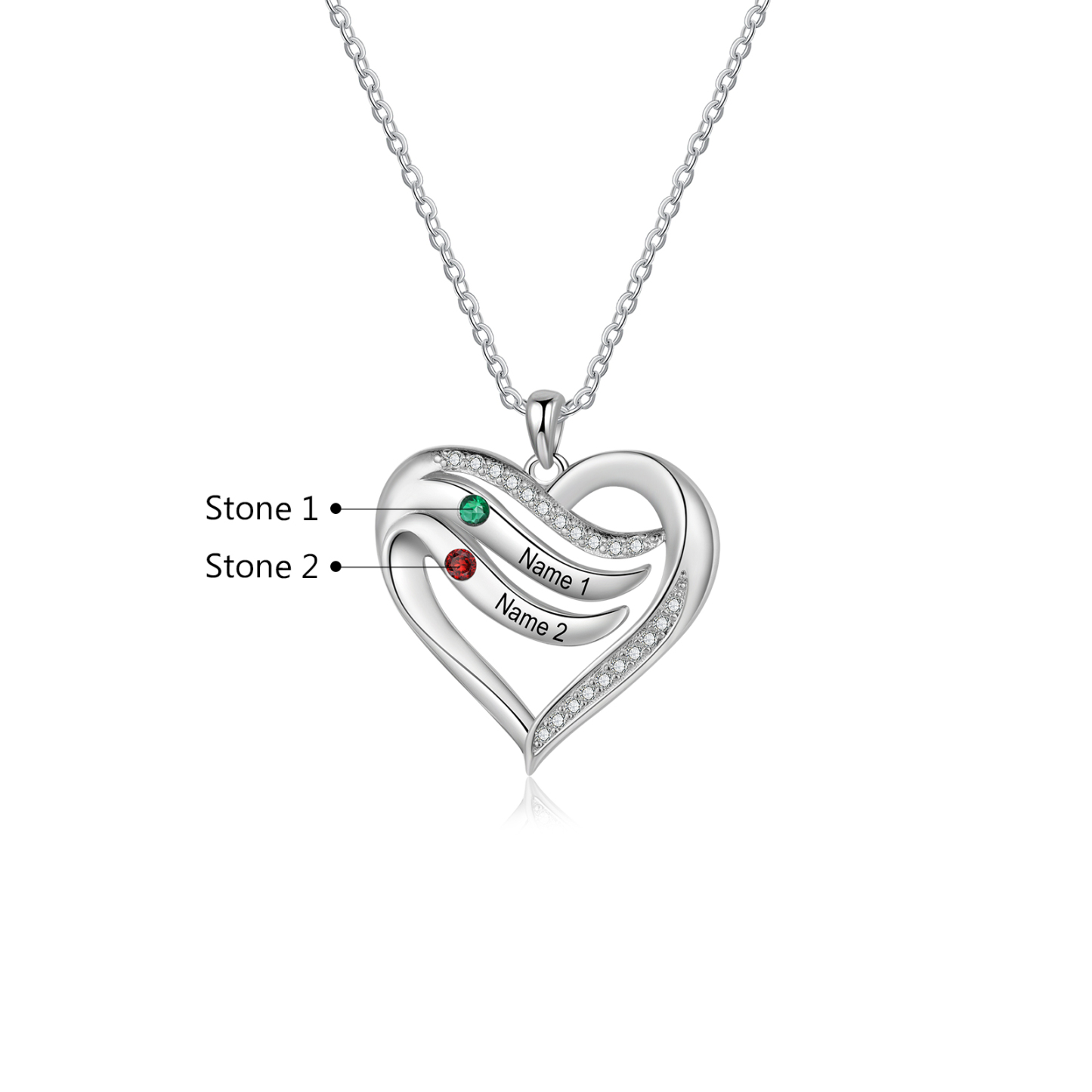 Personalised Intertwined Heart Pendant Necklace Custom 2 Birthstones & 2 Names Necklace Gifts for Her-Jessemade AU