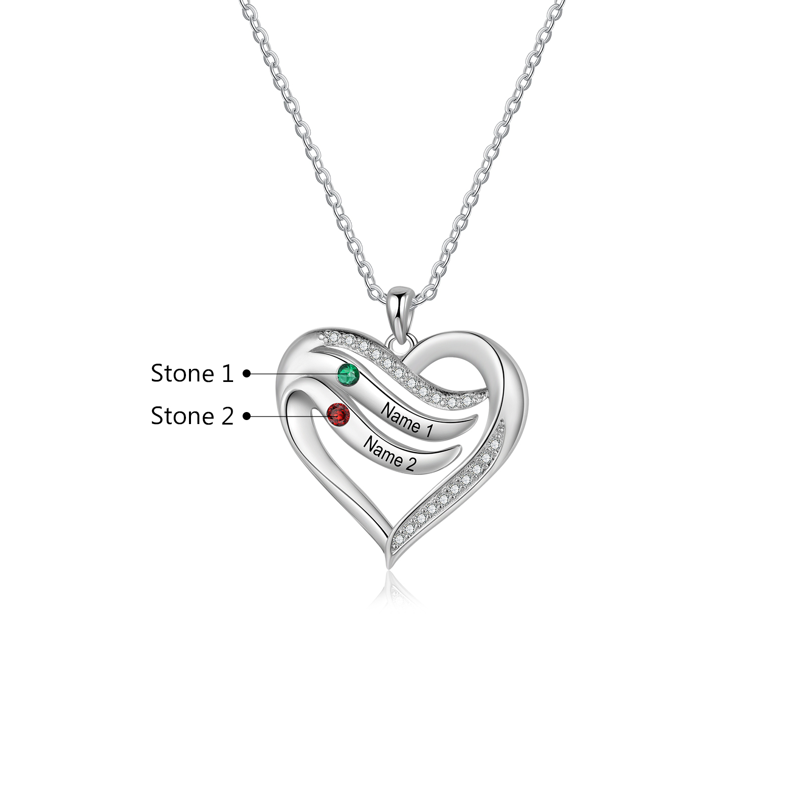 Personalised Intertwined Heart Pendant Necklace Custom 2 Birthstones & 2 Names Necklace Gifts for Her-Jessemade AU