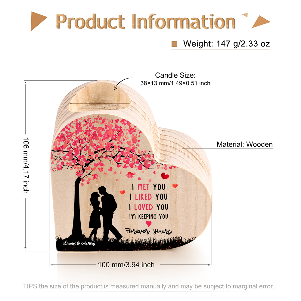 Personalised Couple Candle Holder Custom 2 Names Wooden Candlesticks Heart Valentine's Day Gifts for Wife/Girlfriend-Jessemade AU