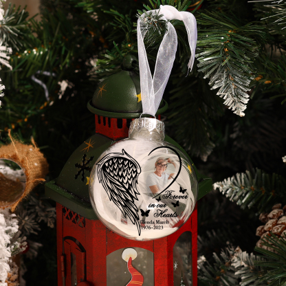Memorial Ball Feather Ornaments Custom Name & Date & Photo Christmas Ornament Commemorate Deceased Loved Ones - Forever In Our Hearts-Jessemade AU