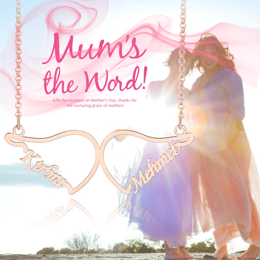 Personalised Wings Necklace Custom 2 Names Necklace Gift For Women-Jessemade AU