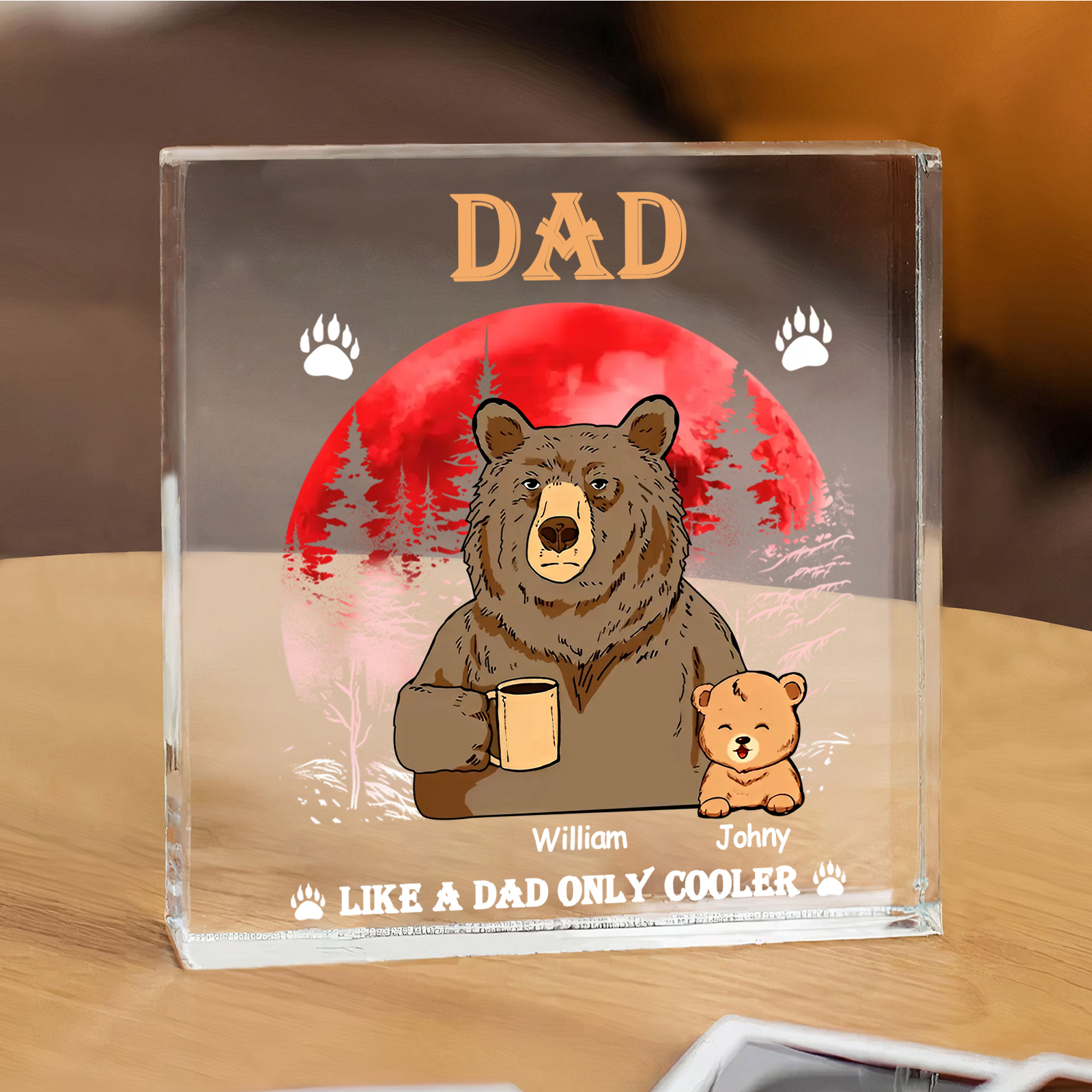 Personalised 2 Names Acrylic Square Keepsake Bear Family Rectangle Plaque Father's Day Gifts - Like A Dad Only Cooler-Jessemade AU